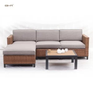 Strong high quality leather-like flat wicker 5 in 1 rattan sofa set garden furniture