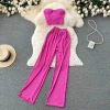 summer female solid color  two-piece set sweet strapless tube top camisole + wide leg loose casual trousers streetwear