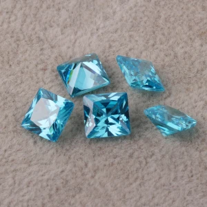 Synthetic Aquamarine Color CZ Square Brilliant Cut Cubic Zirconia Gemstones