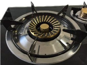 Table Gas Cooktop Cast Iron 3  Burner With Brass Cap Panel Tempered Glass Body Material Stainless Steel