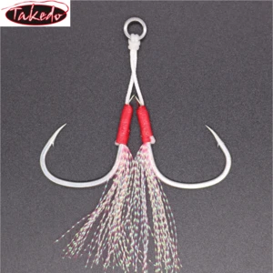 TAKEDO Custom High Carbon Steel Trout 1/0 2/0 3/0  Double Hook Slow Jigging  Assist Feather Fishing Hook
