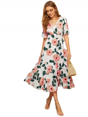 The Chiffon Of New Style Of European And American Spring And Summer Spins Big Flower Women Clothing Dresses