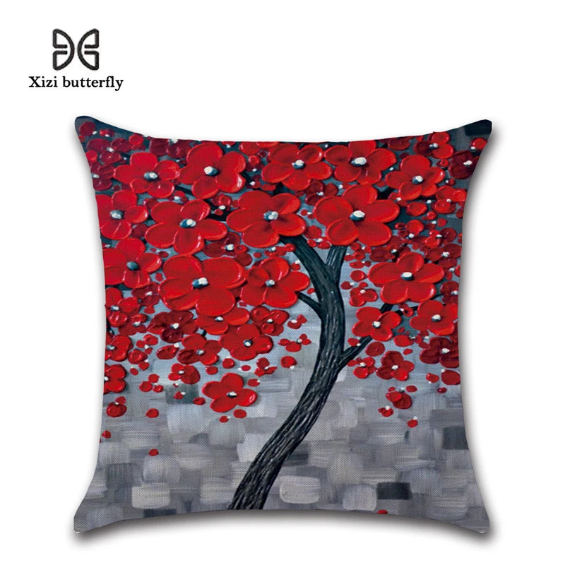 Throw Pillow Case U-LOVE Oil Painting Square Decorative Cushion Cover for 18 X 18 Inch
