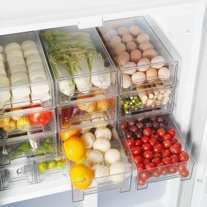 Transparent Plastic PET Kitchen Stackable Storage Box Bins Container  Refrigerator Drawer Fridge Organizer