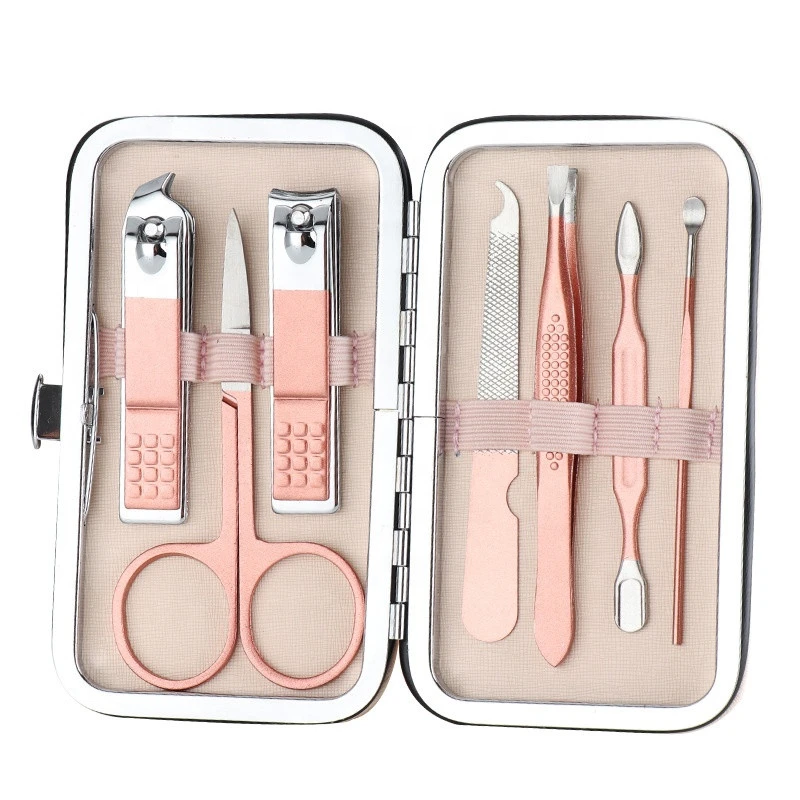 Travel Manicure Set 7  In 1 Pink PU Leather Case Stainless Steel Professional Pedicure Set Travel Grooming kit Gift Men Women