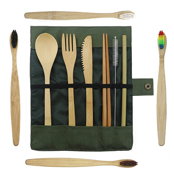 Travel Set Eco-friendly Wooden Outdoor Portable Utensils  Bamboo Cutlery