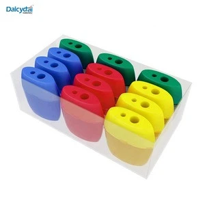 Two 2-hole plastic oval custom eco friendly covered kids double dual hole pencil sharpener with cover for pencil school