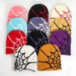 Unisex Trendy Custom Y2K Beanie Cap Hats Hip Hop 90s Fashion Warm Knitted Spider Web Jacquard Beanies For Ladies Man