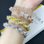 Vvs Diamond Rope Chain 925 Sterling Silver 5MM 7MM 9MM 11MM Iced Out Hip Hop Jewelry Moissanite Rope Chain Cuban Bracelet