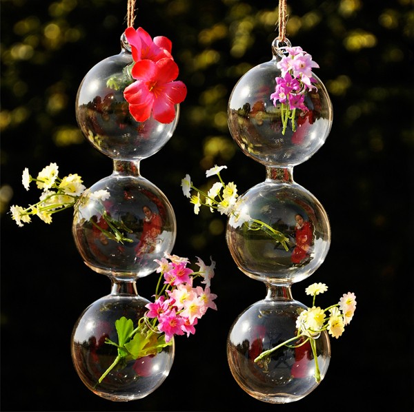 Wall hanging flower decoration crystal beads vase