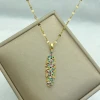 Waterproof Gold Plated Stainless Steel Necklace for Women With Colourful Zircons Big Feather Pendant  and Fashion Jewelry