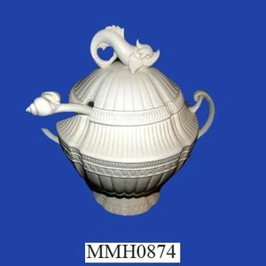 white soup tureen with ladle