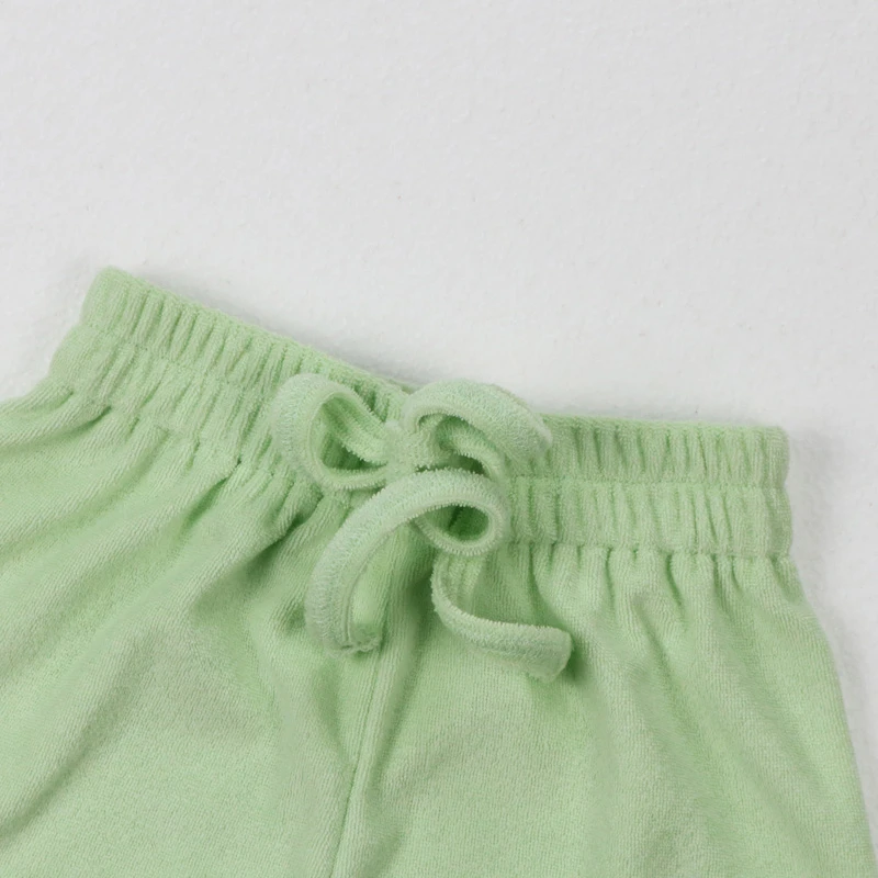 Wholesale Boutique Toddlers Summer Shorts Toweling Terry Organic Cotton Elastic Waist Lace Unisex Plain Baby Shorts