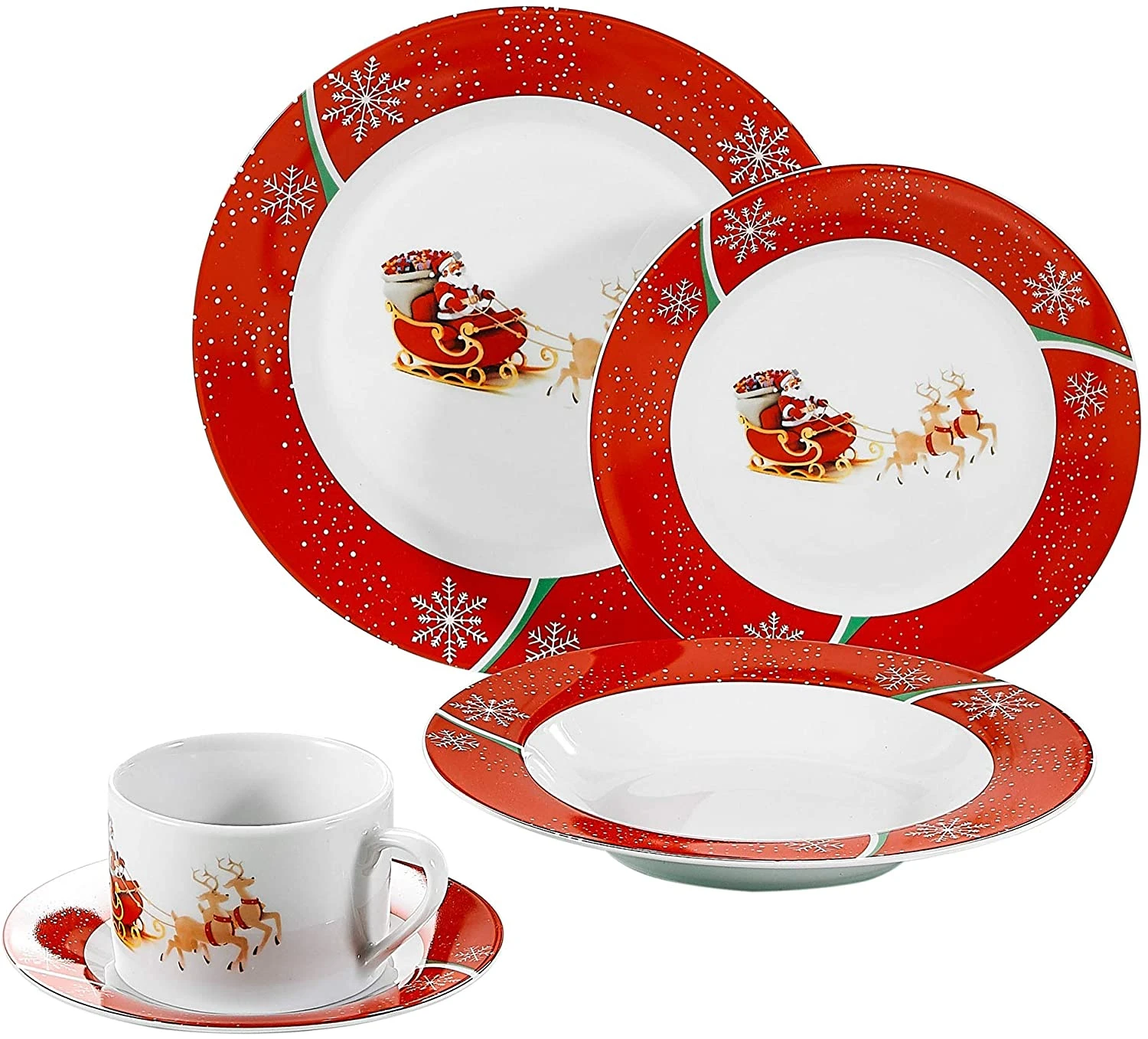 Wholesale Christmas deer design decorative ceramic plates 30 pcs Christmas dinnerware sets