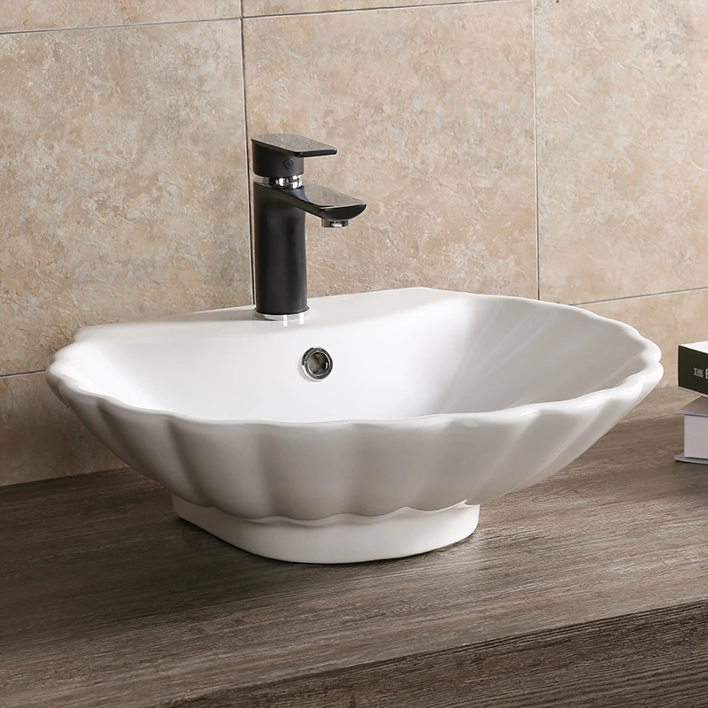 Wholesale custom shell shape luxury design wash basin sink sanitary ware ceramic hand wash basin