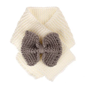 Wholesale cute baby collar woolen knit white neck tie tweet bow tie neckwarmer crocheted infinity scarf soft shawl