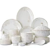 wholesale fine wedding white square bone china gold rim ceramic dinnerware set