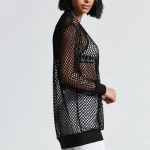 Wholesale High Quality Women Summer Fashion Mesh Long Sleeve Drawstring Hooded Crop Sweatshirt Top Cropped Zip Jacket