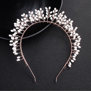 wholesale newest braided baroque wedding headband luxury bridal pearl crown headband for women girls party hair accessories