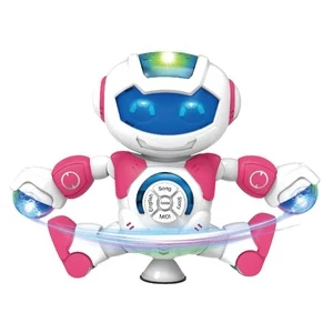 wholesale plastic electronic battery operated 360 degrees rotation light projection intelligent toy robot with singing rotating