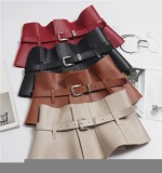 Wholesale pleated detachable belt PU leather waist closure with dress shirt waistband