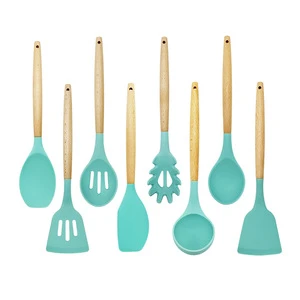 Wholesale Quality New Color Wooden Handle Silicone Cooking Tools Kitchen Utensils Set