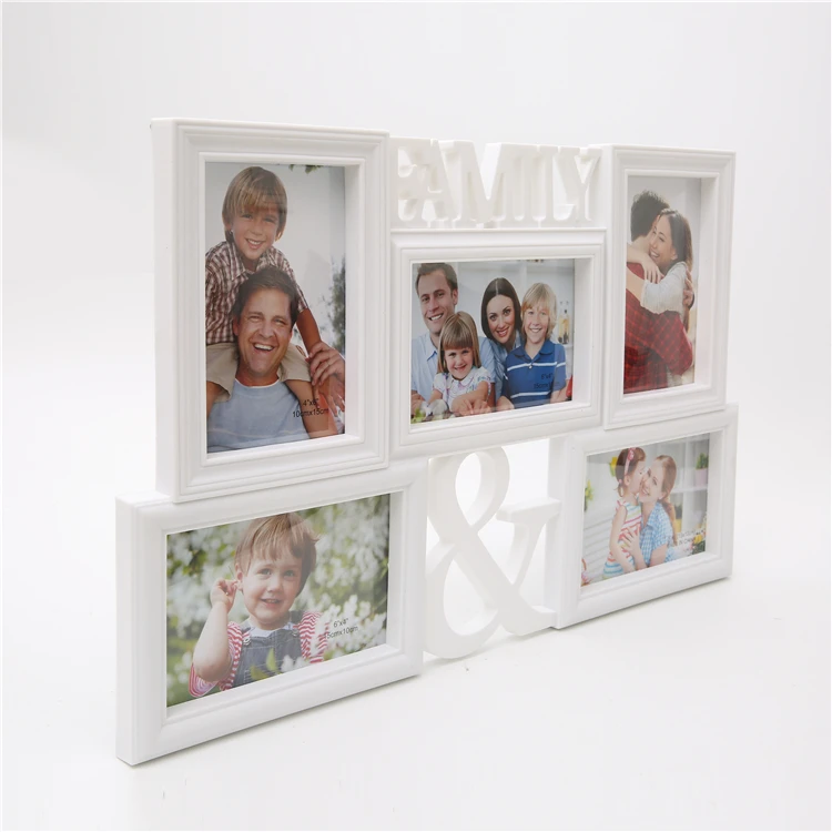 Wholesale wall decorating collage family hollow out 5 openings plastic photo frame