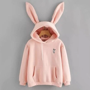 Wholesale Womens Hoodies With Ears Lovely Rabbit Embroidered Sweatshirt