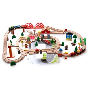 Wholesale wooden toys colorful Railway Track double-side wooden train track