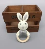 Wholesales Baby Wooden Ring Rattle Toys Crochet Bunny Design Rattles
