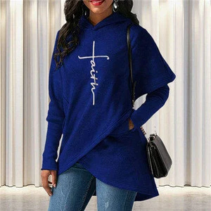 Women Casual Long Sleeve Faith Letter Printed Hoodie Sweatshirt Wholesale