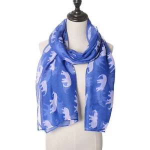 Women Elephant Printed Balinese Yarn Sunscreen Shawl wholesale logo animal print silk satin scarf