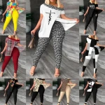 women sets 12 Color Plus Size Womens Clothing High Fashion Summer  Slant Shoulder Asymmetric Printing 2 Piece Sets for Women