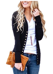 Women&#039;s Fashion Casual V Neck Long Sleeve Knitted Sweater Button Down Cardigan Tops Outwear Coat