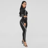 Womens Long Sleeve Fitness Sports Set Running Tight Two-piece Gym Wear black