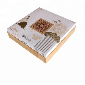 Wood result luxury cardboard boxes for mooncake and food packaging with cloth insert