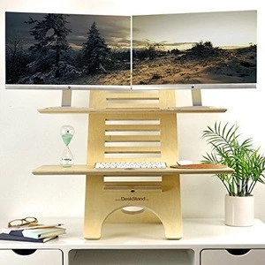 Wooden Adjustable sit stand desk converter computer desk