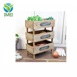 Wooden French Country Vegetable Stacking Produce Crates Trays Kitchen Storage
