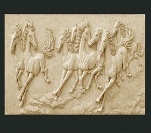 Yellow Marble Relief Wall Horse Sculptures Painting
