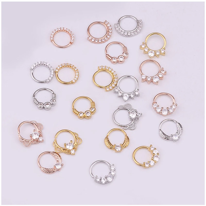 YW Silver And Gold Body Piercing Jewelry Piercing Septum Surgical Steel Ear Cartilage Ring Fancy Nose Ring With Zircon