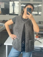 Sheepskin Gilet,Shearling Vest Teddy Grey color