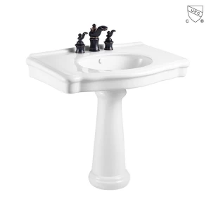 CUPC certified Vintage style white bathroom lavatory rectangle oversized freestanding pedestal sink wash basin