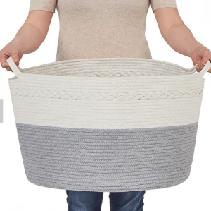 Cheap Handmade Extra Large Wicker Basket Woven Storage Baby Nursery Laundry Cotton Rope Storage Basket With Handle For Kids Toy