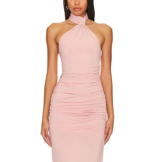 Customizable halter dresses are elegantly draped and beautiful