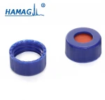 9mm Blue open-topped polypropylene cap and white PTFE/red Silicone septa