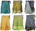 vintage silk Sari Mini wrap skirt women beach Bohemian skirts Hippie