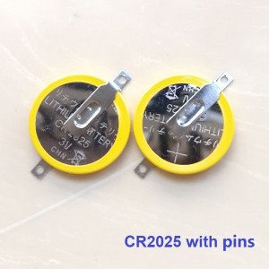 SMD CR2025 3V Lithium Button Battery with Pins/Tabs, Horizontal Flat Mounting CR2025 coin cells (CR2025-1F2)