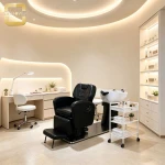 Electric Reclining Shampoo Chair Set With Ceramic Basin Stainless Steel Platform Hair Salon Hair Washing Station