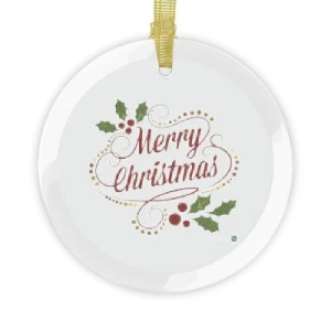 Glass Ornaments | Authentic design "Merry Christmas holly" by fine artist CALLIE E AUSTIN