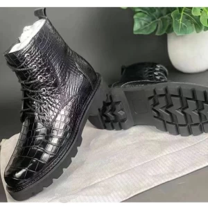 Thailand Crocodile Leather Men's Boots High-End Fashion Casual Martin Boots Lace Up Round Toe Leather High Boots